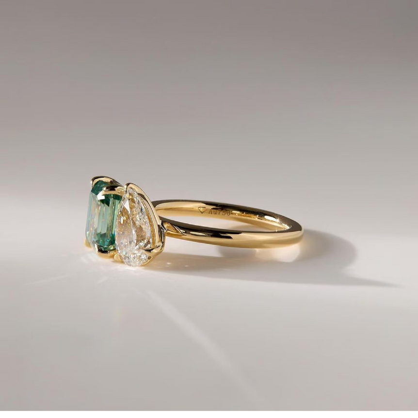 Toi Et Moi Emerald & Pear Moissanite Engagement Ring Two Stone Moissanite Ring