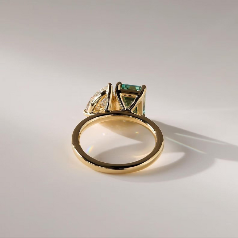 Toi Et Moi Emerald & Pear Moissanite Engagement Ring Two Stone Moissanite Ring