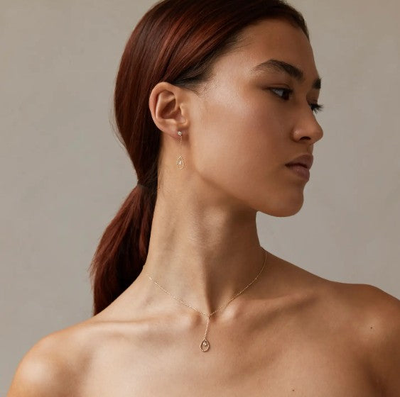 Tear Drop Dangle Earring Ear Stud Chain Jacket Front Back Ear Jacket 14k 18k Solid Gold Enhancer Gold Earring Sparkling Lab Grown Earring