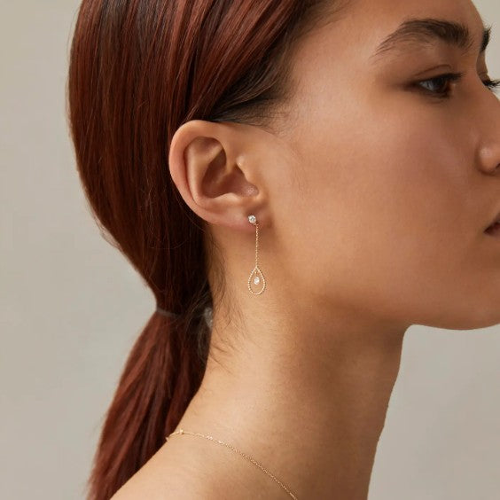 Tear Drop Dangle Earring Ear Stud Chain Jacket Front Back Ear Jacket 14k 18k Solid Gold Enhancer Gold Earring Sparkling Lab Grown Earring