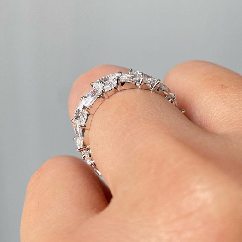 Marquise Moissanite Band Full Eternity Wedding Band Cluster Diamond Band For Her