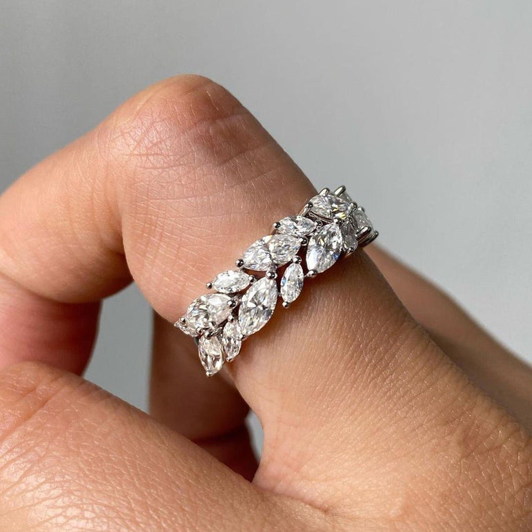 Marquise Moissanite Band Full Eternity Wedding Band Cluster Diamond Band For Her