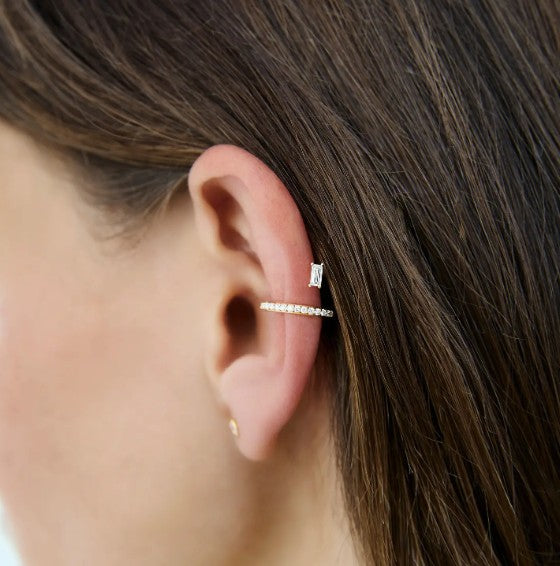 Emerald Diamond Ear Cuff 14k Gold Round Cut Prong Set Sparkling Lab Grown Diamond Ear Cuff 10k Gold Dainty Minimalist Everyday Ear Cuff