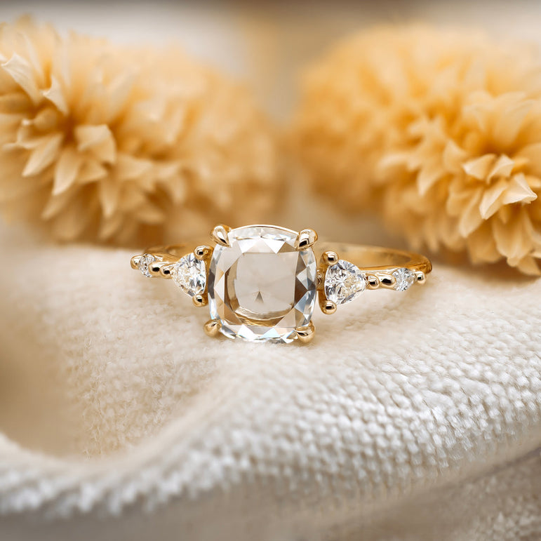 Three Stone Moissanite Wedding Ring 1.50 Ct Classic Cushion Moissanite Ring 10K Solid Rose Gold Ring