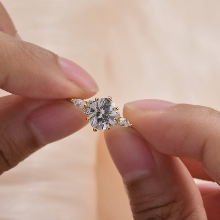 Cluster Oval Moissanite Engagement Ring Vintage Style Moissanite Wedding Ring