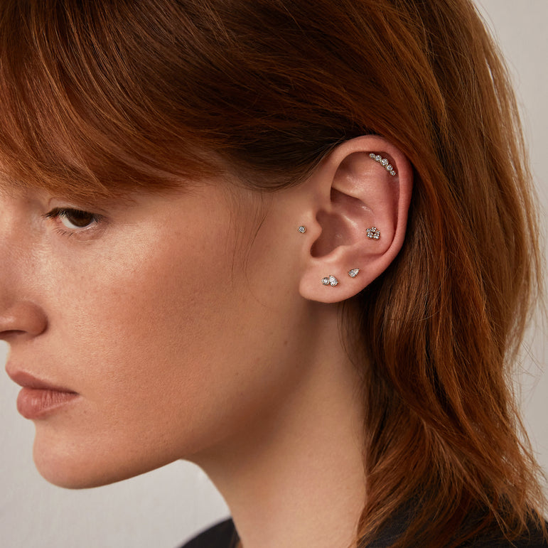 Bezel Set Round Diamond Cluster Stud Earrings 14k Real Solid Gold Lab Grown Diamond Dainty Minimalist Everyday Wear Stacking Piercing