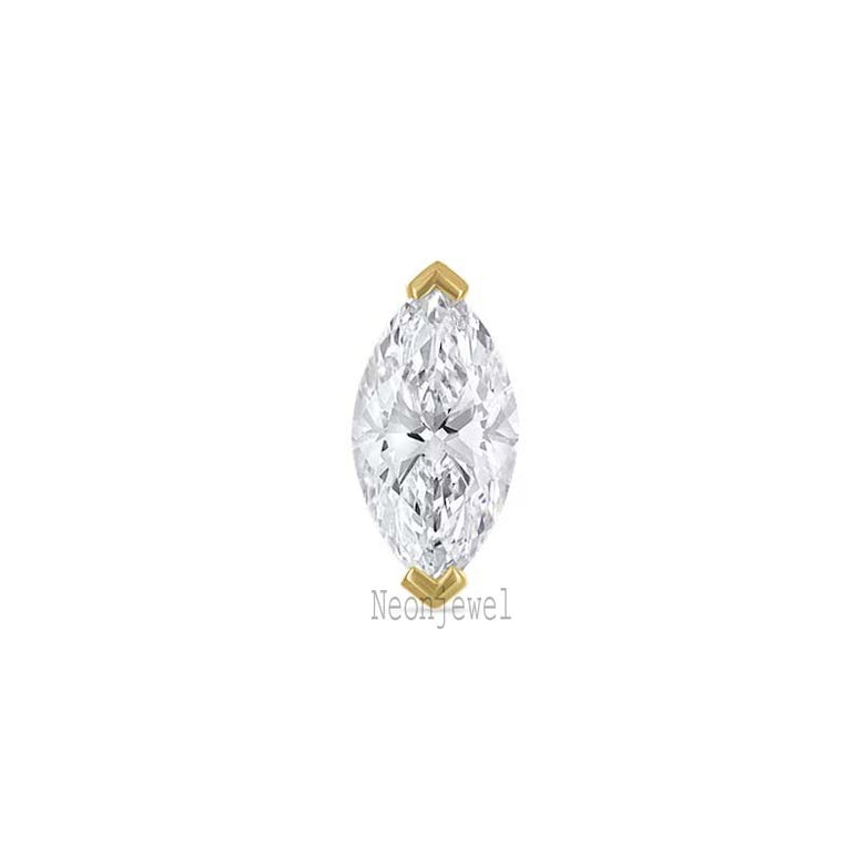 6MM Marquise Lab Diamond Stud Earring: 10K Gold Threaded Stud