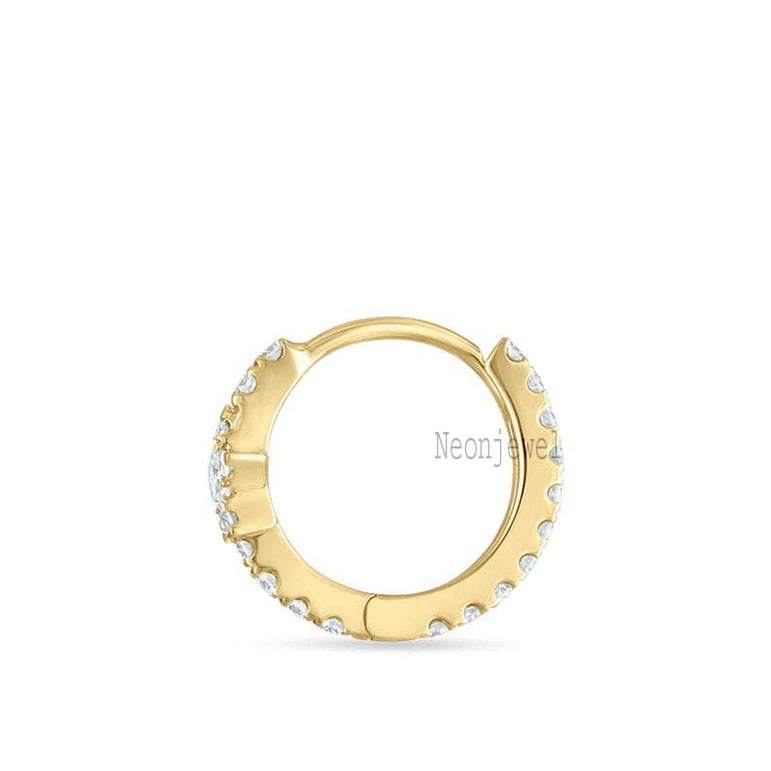 Diamond Star Eternity Hoop Earring 14K Solid Gold Lab Grown Diamond Star Eternity Clicker Piercing For Woman Sparkling Star Floral Hoop Gift