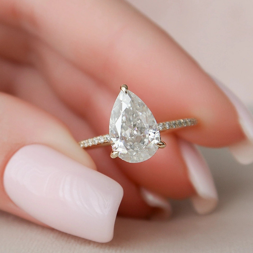 3.00 Ct Colorless Pear Cut Moissanite Engagement Ring Vintage Moissanite Ring