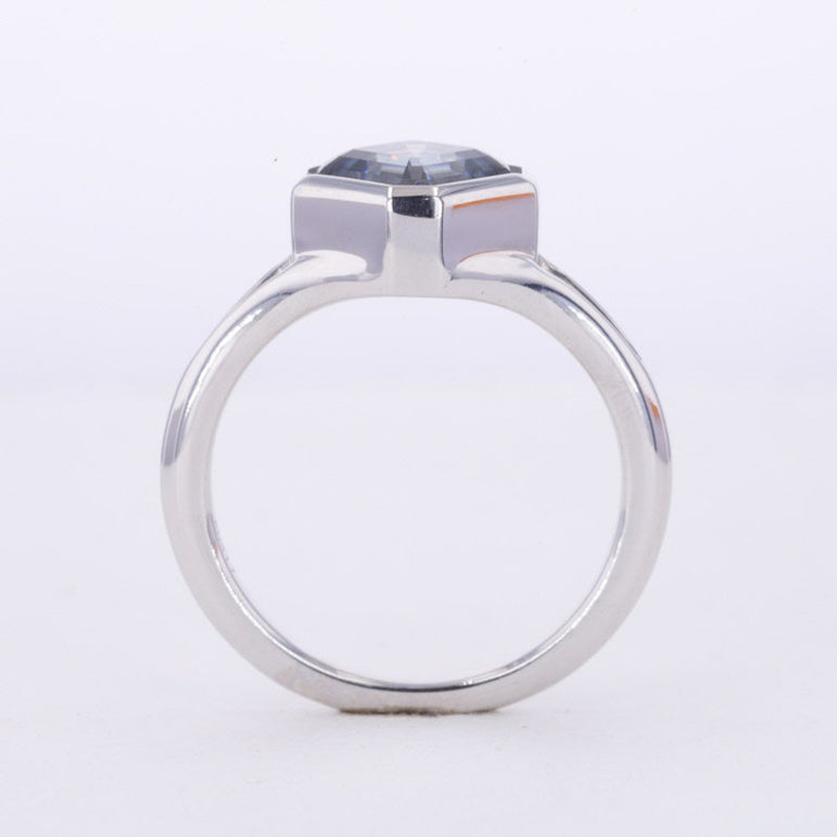 Grey Asscher Cut Moissanite Engagement Ring Solitaire Moissanite Wedding Ring Bezel Set Ring For Her