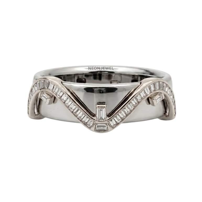 Baguette Moissanite Smart Ring Cover • Gold Chevron Wave Ring Guard • Elegant Protector Jacket for Tech Rings