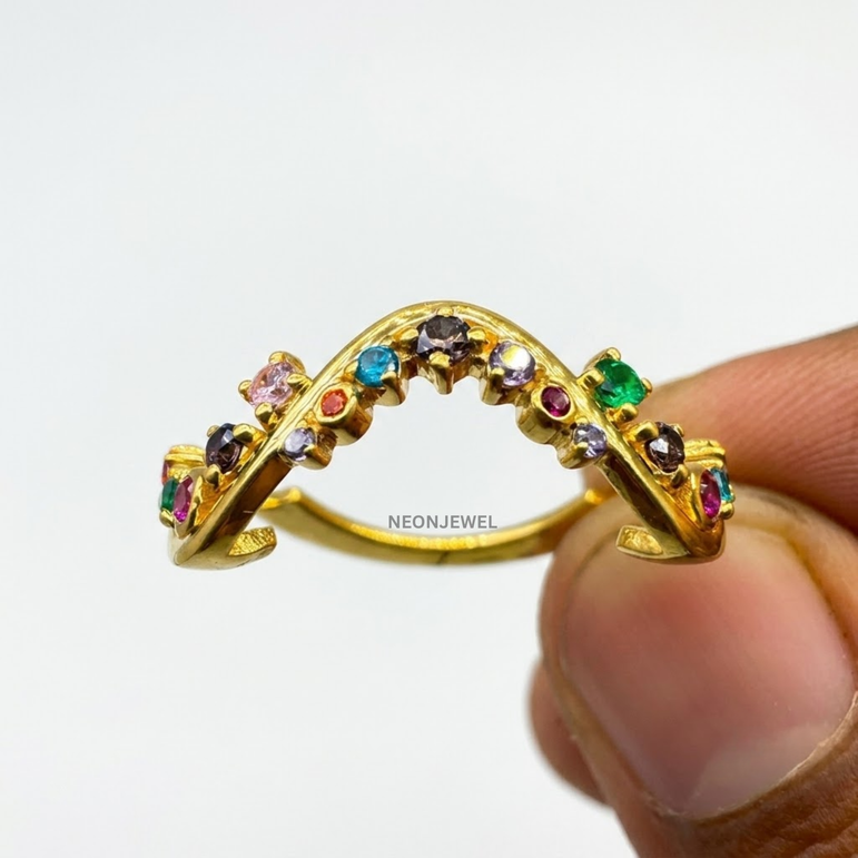 Rainbow Gemstone Oura Ring Cover | Gold Wavy Vine Smart Ring Protector & Guard