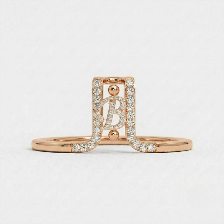 Crystal Initial B Ring Guard for Smart Ring • Gold Custom Monogram Smart Ring Cover • Pave Diamond Letter B Ring Protector