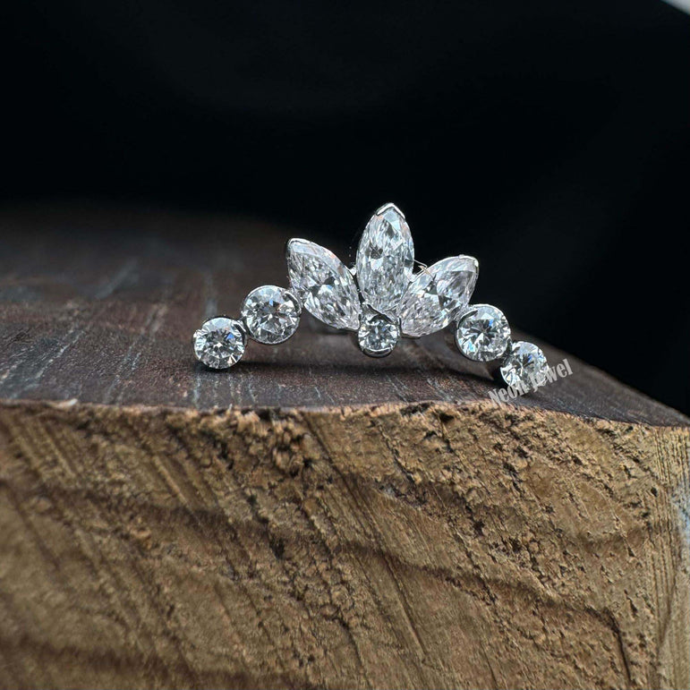 Diana's Invisible Set Lab Grown Diamond Lotus Garland Threaded Stud Earring Marquise Diamond Stud