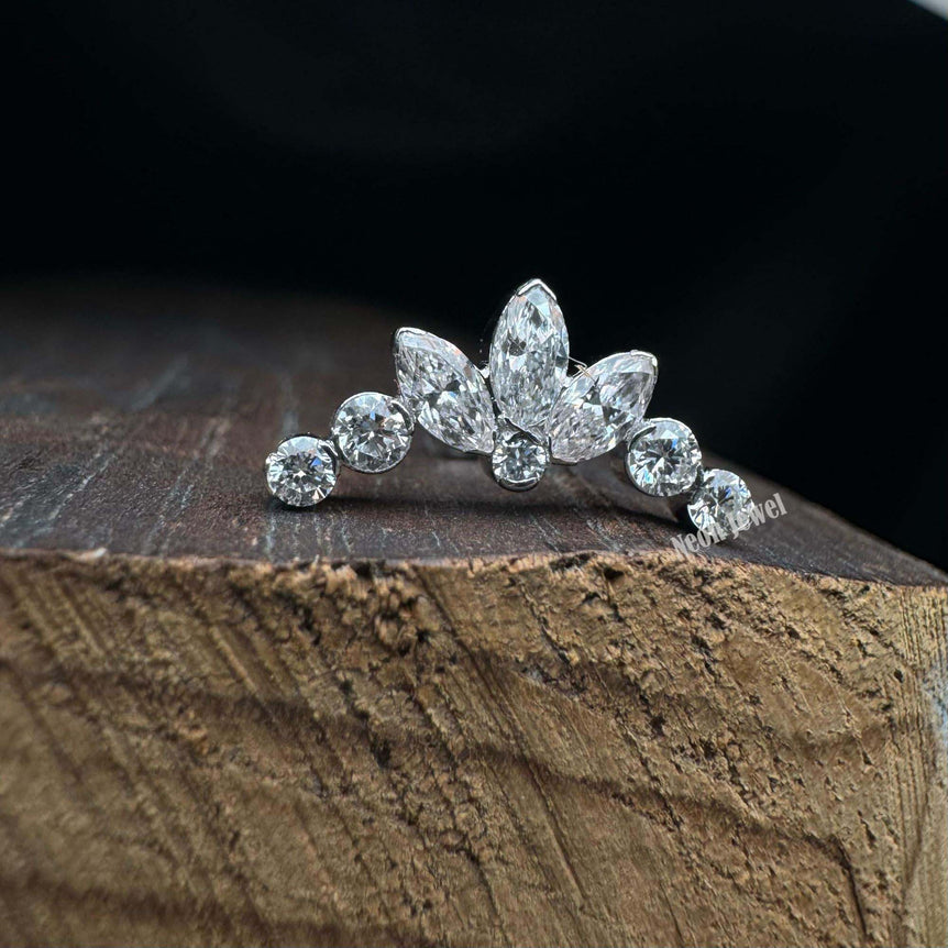 Diana's Invisible Set Lab Grown Diamond Lotus Garland Threaded Stud Earring Marquise Diamond Stud