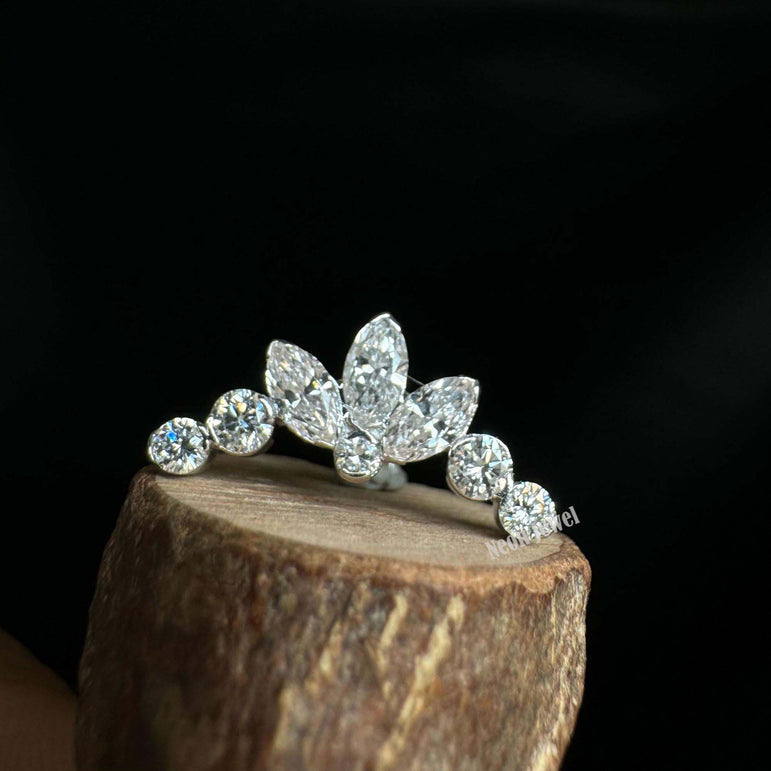 Diana's Invisible Set Lab Grown Diamond Lotus Garland Threaded Stud Earring Marquise Diamond Stud