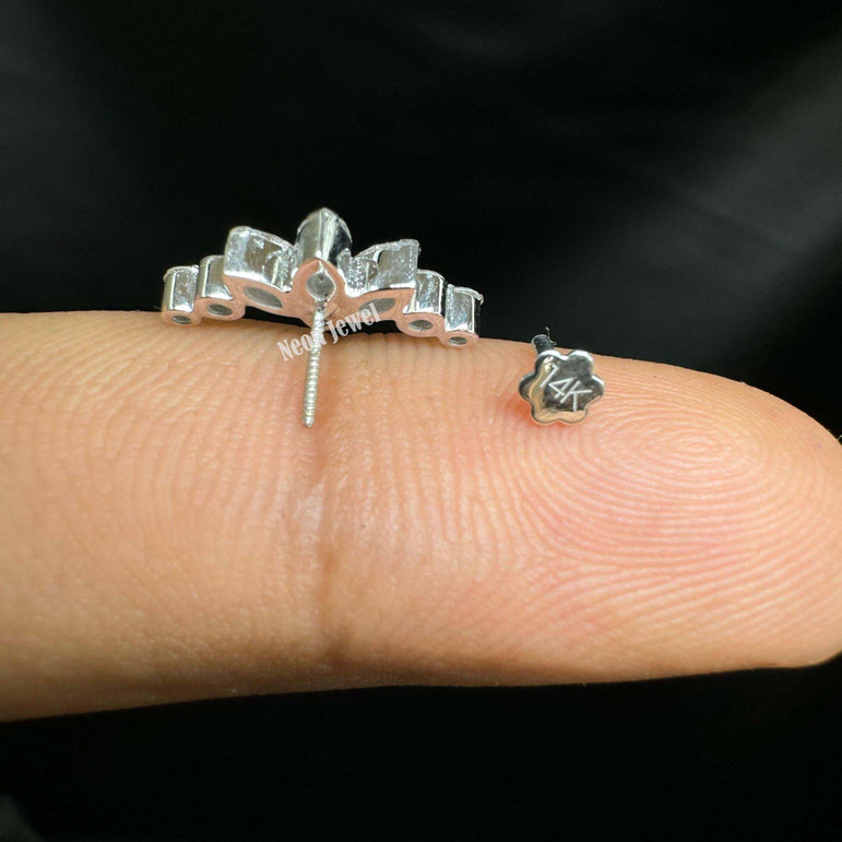 Diana's Invisible Set Lab Grown Diamond Lotus Garland Threaded Stud Earring Marquise Diamond Stud