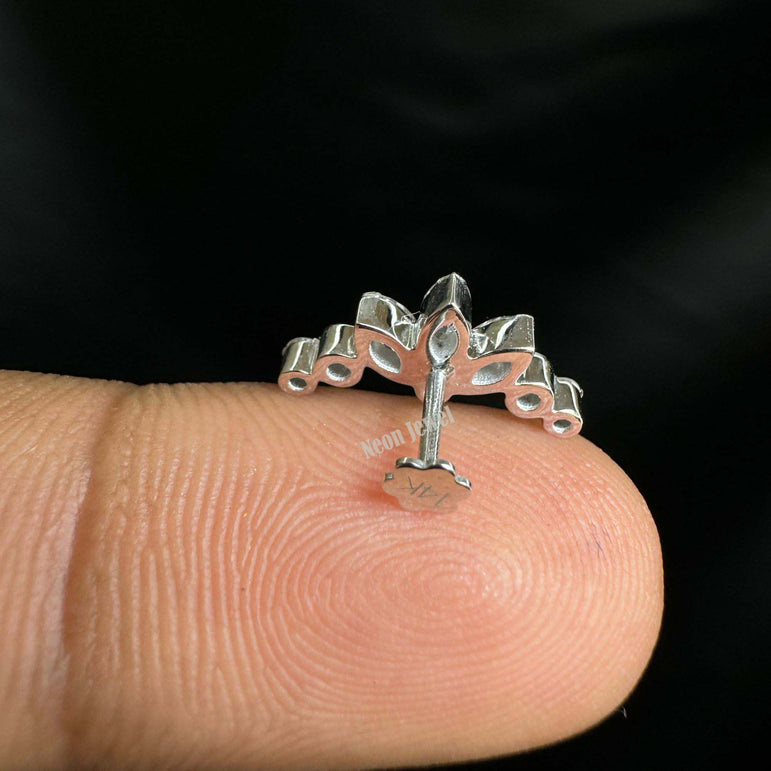 Diana's Invisible Set Lab Grown Diamond Lotus Garland Threaded Stud Earring Marquise Diamond Stud
