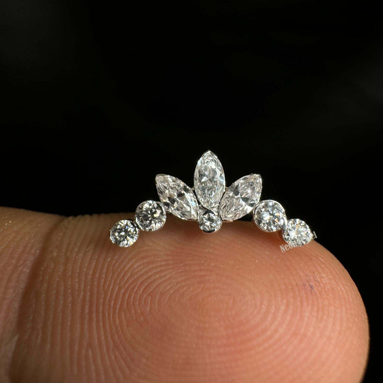 Diana's Invisible Set Lab Grown Diamond Lotus Garland Threaded Stud Earring Marquise Diamond Stud