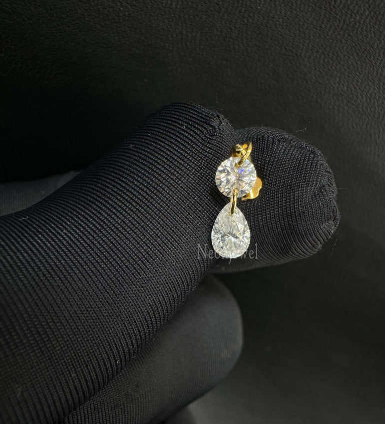 Floating Double Diamond Threaded Charm Earring in 14K Solid Yellow Gold Dangle Stud For Her