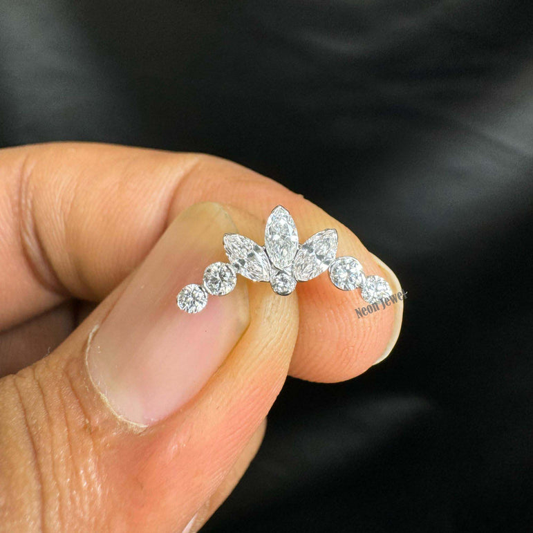 Diana's Invisible Set Lab Grown Diamond Lotus Garland Threaded Stud Earring Marquise Diamond Stud