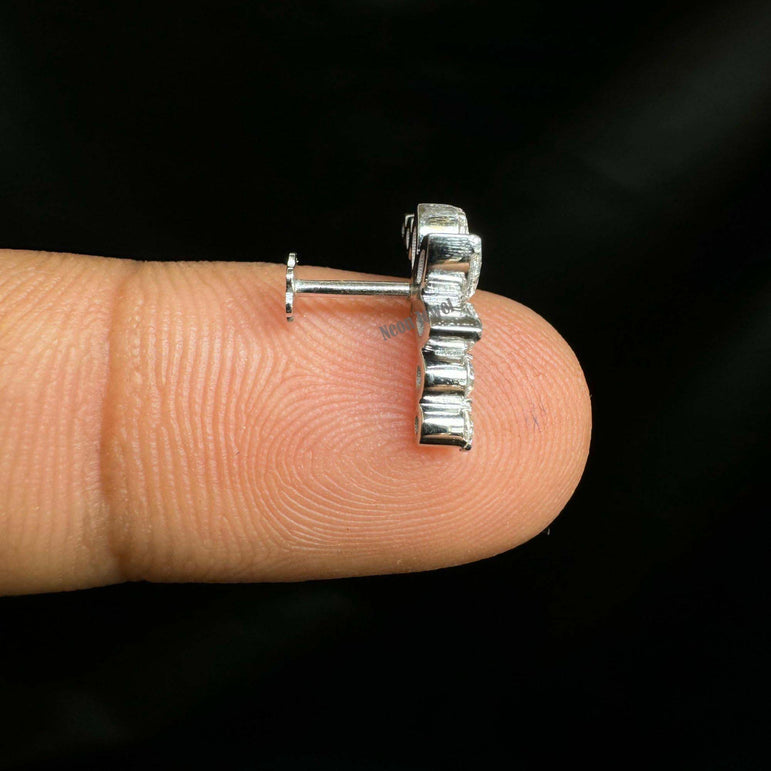 Diana's Invisible Set Lab Grown Diamond Lotus Garland Threaded Stud Earring Marquise Diamond Stud