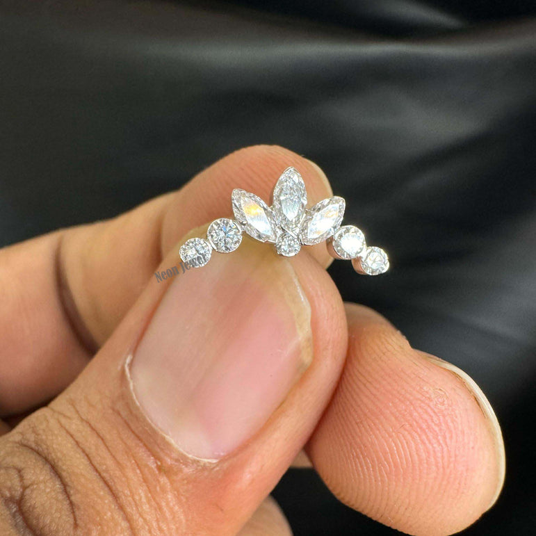 Diana's Invisible Set Lab Grown Diamond Lotus Garland Threaded Stud Earring Marquise Diamond Stud