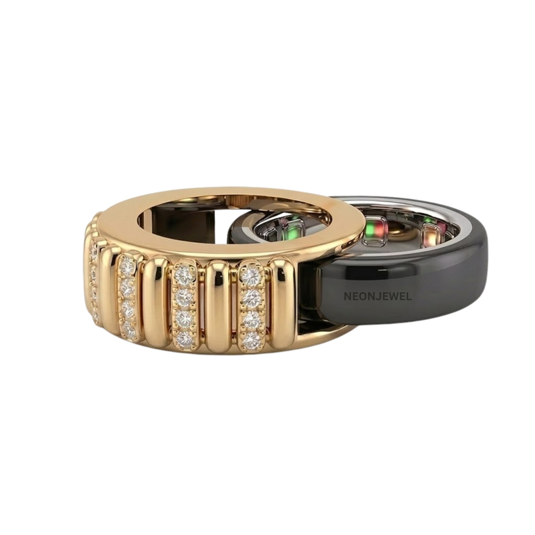 14K Gold Plated Smart Ring Protector Cover • Modern Ribbed Tech Ring Guard • Chunky Jewelry for Smart Rings