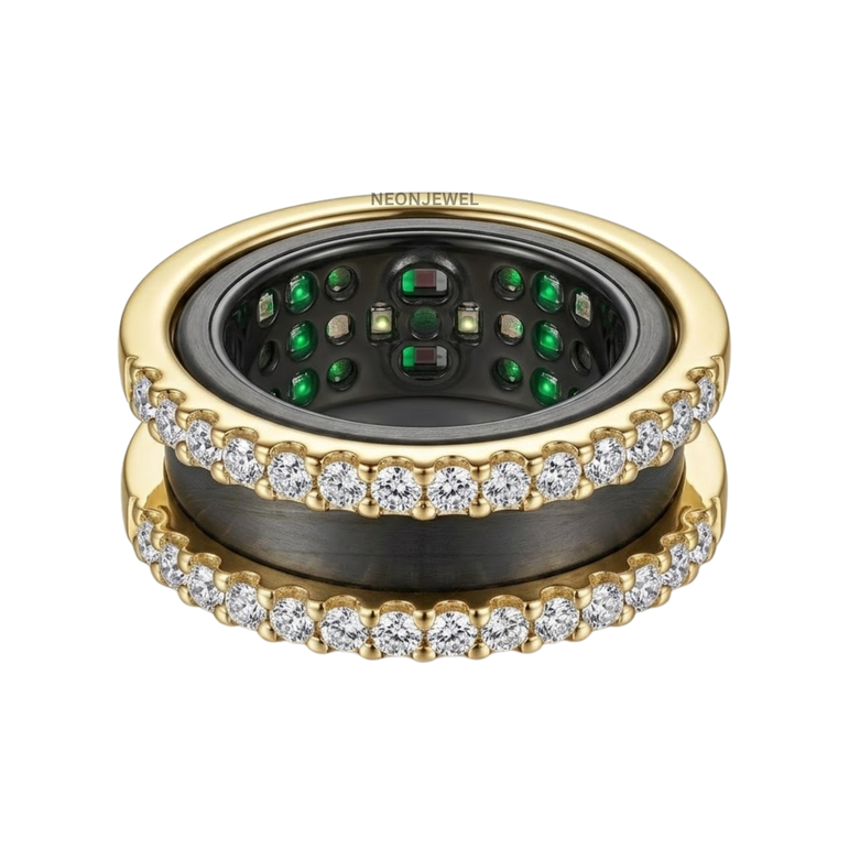 Double Row Moissanite Ring Enhancer Gold, Dual Band Ring Guard for Smart Rings, Sparkling Eternity Stackable Ring Jacket