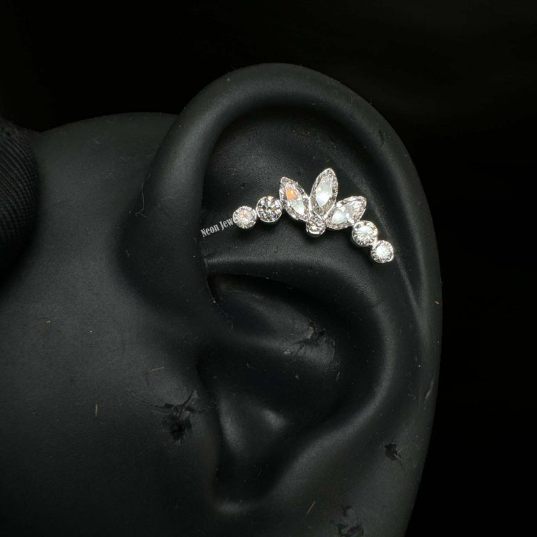 Diana's Invisible Set Lab Grown Diamond Lotus Garland Threaded Stud Earring Marquise Diamond Stud