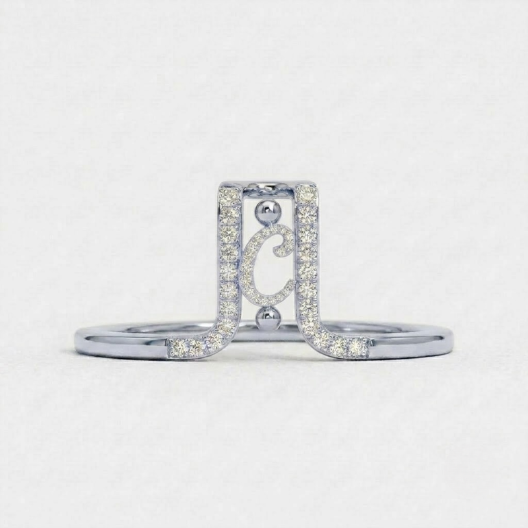 Crystal Initial C Ring Guard for Smart Ring • Gold Custom Monogram Smart Ring Cover • Pave Diamond Letter C Ring Protector