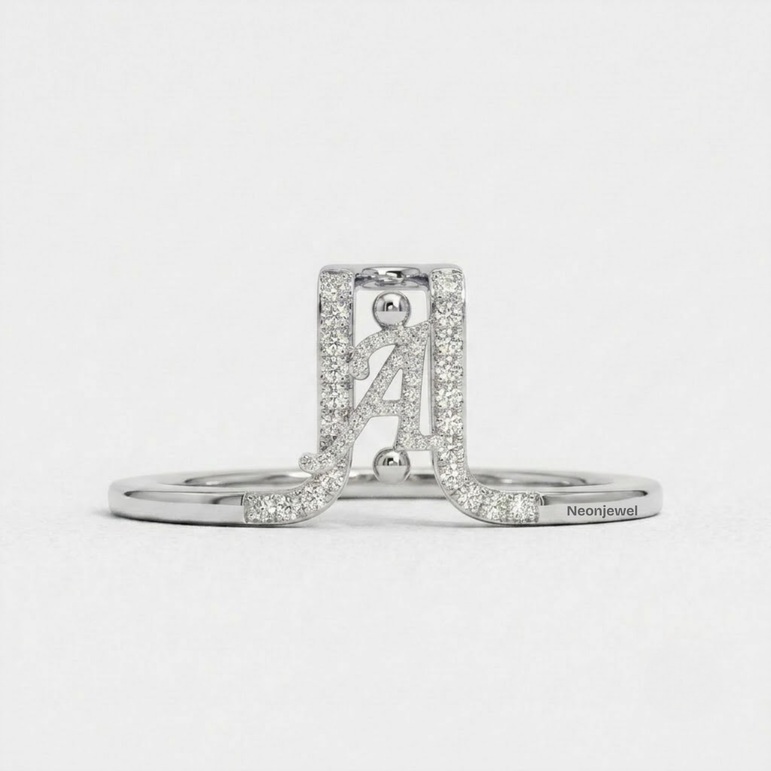 Crystal Initial A Ring Guard for Smart Ring • Gold Custom Monogram Smart Ring Cover • Pave Diamond Letter A Ring Protector