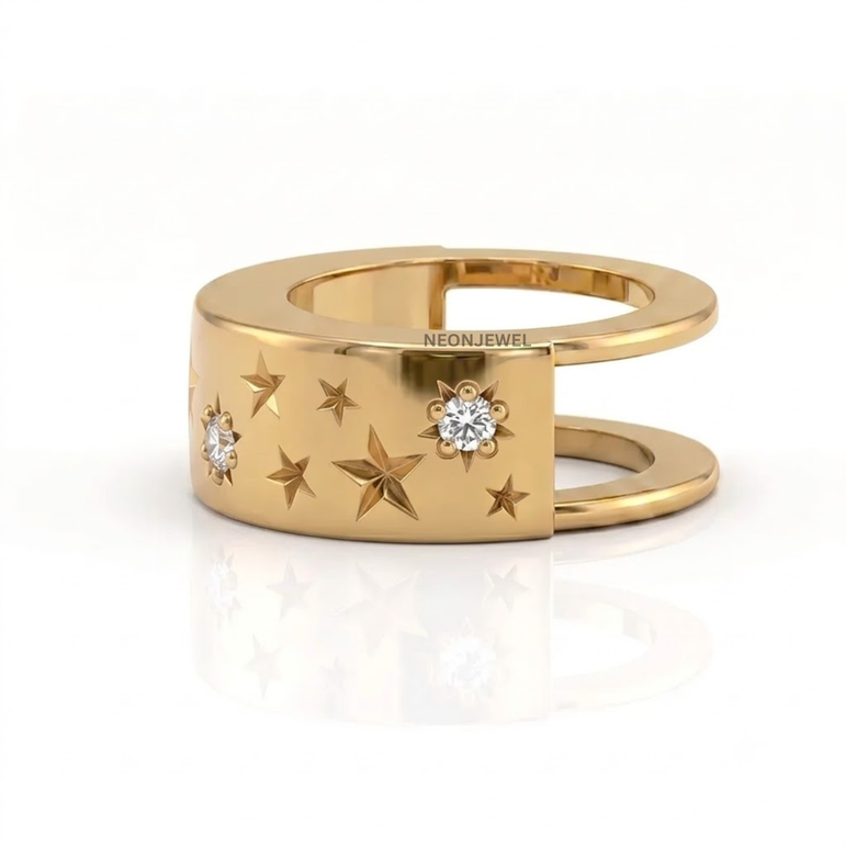 Celestial Galaxy Oura Ring Sleeve | Engraved Stars & Sparkling CZ Accent Smart Ring Shield