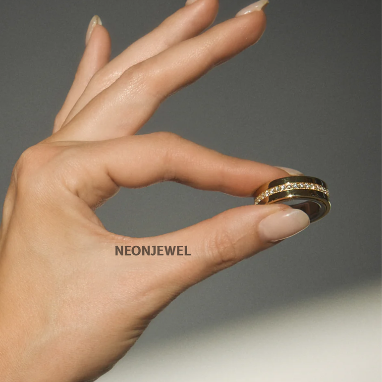 Moissanite Gold Band for Oura Ring Minimalist Luxury Smart Jewelry Accessory Wedding Gift