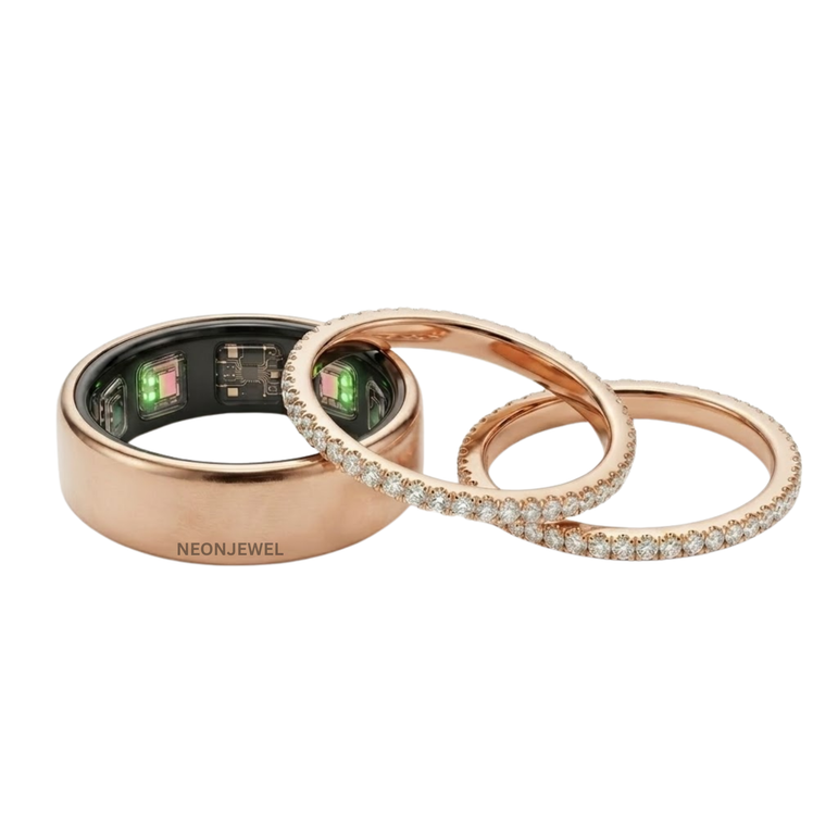 The "Eternity" Dual Stacking Covers for Oura Ring 4, 5 – Polished Gold & Pavé Crystal