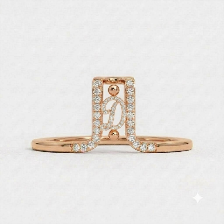 Crystal Initial D Ring Guard for Smart Ring โข Gold Custom Monogram Smart Ring Cover โข Pave Diamond Letter D Ring Protector
