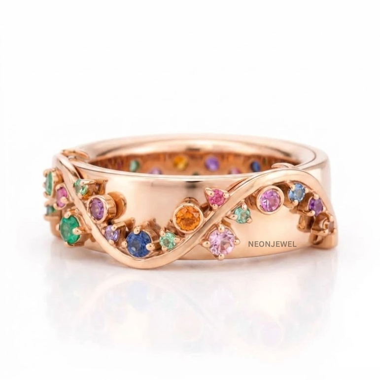Multicolor Gemstone Oura Ring Cover | Gold Vine & Floral Smart Ring Protector | Stylish Oura Ring Accessories