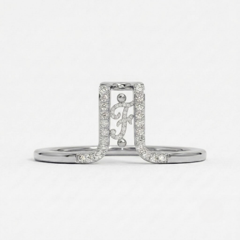 Crystal Initial F Ring Guard for Smart Ring โข Gold Custom Monogram Smart Ring Cover โข Pave Diamond Letter F Ring Protector