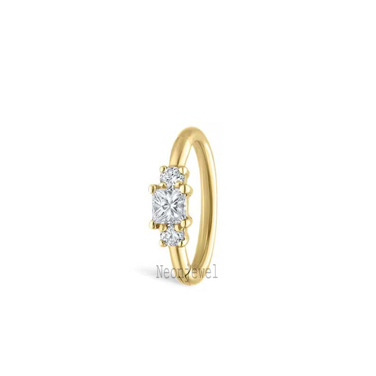 2mm Diamond Princess Hoop Earring 14K Solid Gold piercing 8mm clicker ring Single Labgrown Diamond Hoop Earring Worn with any charms Clicker