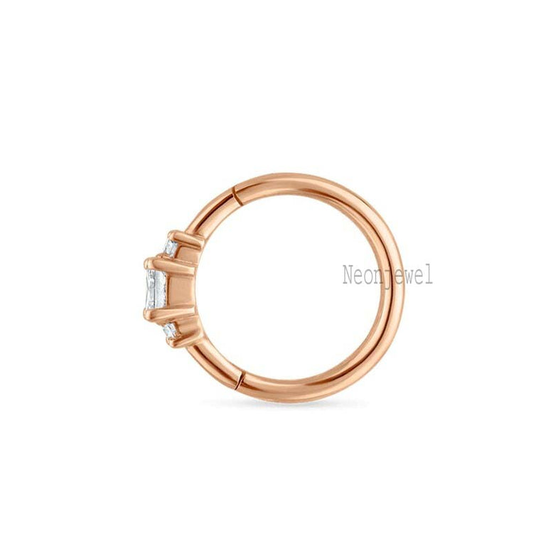 2mm Diamond Princess Hoop Earring 14K Solid Gold piercing 8mm clicker ring Single Labgrown Diamond Hoop Earring Worn with any charms Clicker