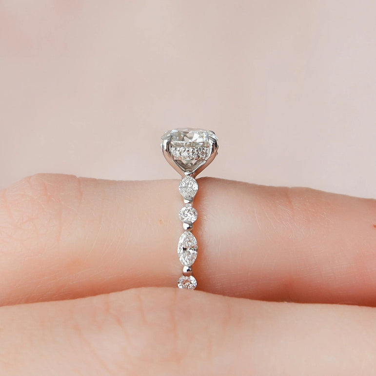 Round 1.60 Ct Colorless Cluster Moissanite Engagement Ring in 925 Sterling Silver