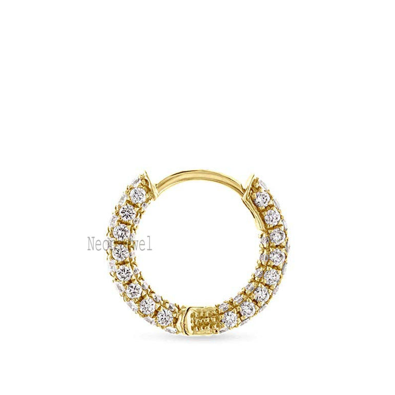 14K Gold Lab-Grown Diamond Hoop Earring: Five Row Pavรฉ Huggie