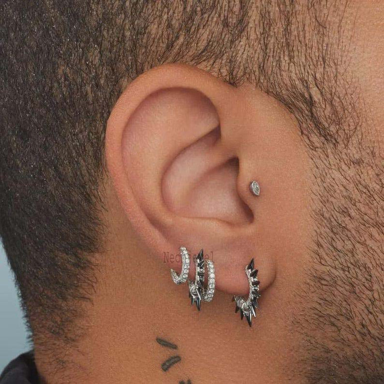 14K Gold Lab-Grown Diamond Hoop Earring: Five Row Pavรฉ Huggie
