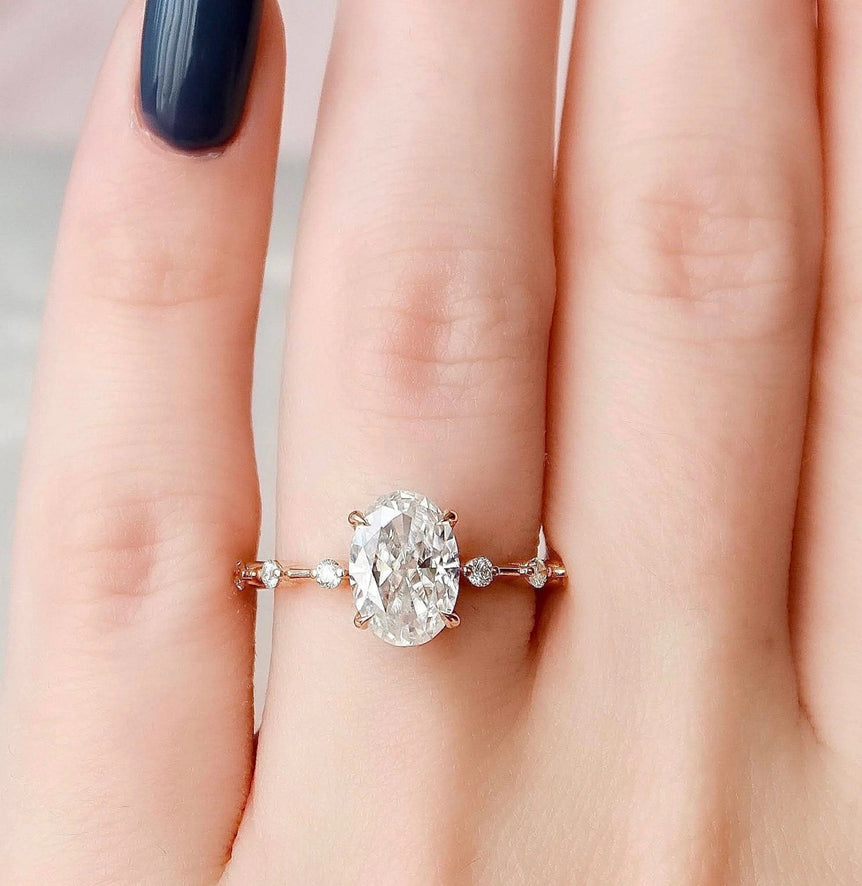 Oval Cut Moissanite Engagement Ring Dainty Oval Diamond Wedding Ring