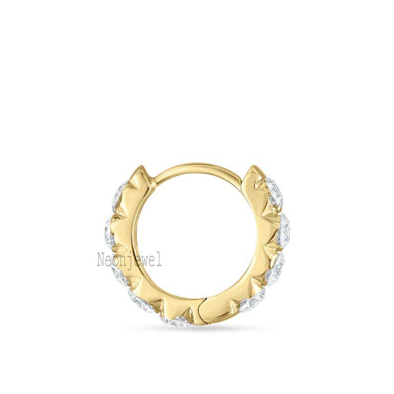 Single Invisible Set Diamond Eternity Hoop Earring 3 MM Labgrown Eternity Hoop Earring Round Diamond Hoop For Women 14K Solid Gold Hoop