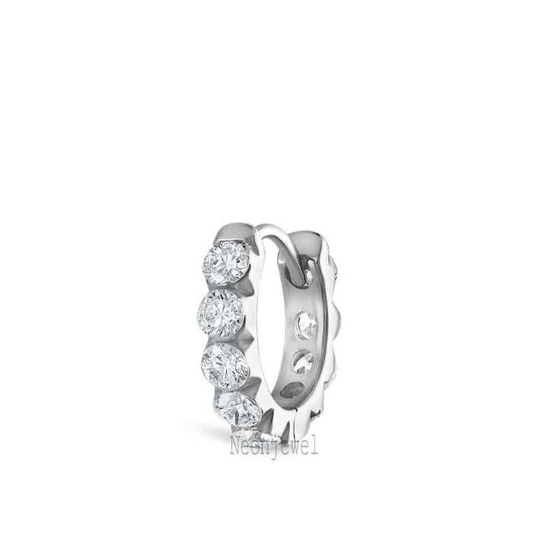 Single Invisible Set Diamond Eternity Hoop Earring 3 MM Labgrown Eternity Hoop Earring Round Diamond Hoop For Women 14K Solid Gold Hoop