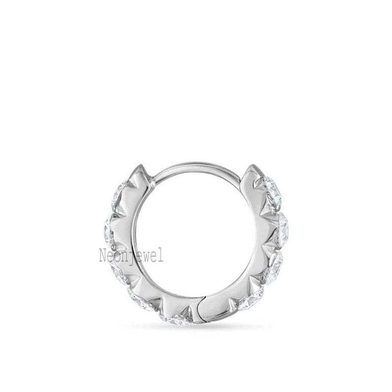 Single Invisible Set Diamond Eternity Hoop Earring 3 MM Labgrown Eternity Hoop Earring Round Diamond Hoop For Women 14K Solid Gold Hoop