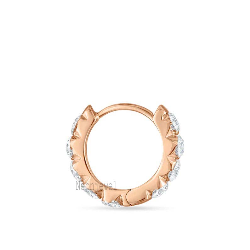 Single Invisible Set Diamond Eternity Hoop Earring 3 MM Labgrown Eternity Hoop Earring Round Diamond Hoop For Women 14K Solid Gold Hoop