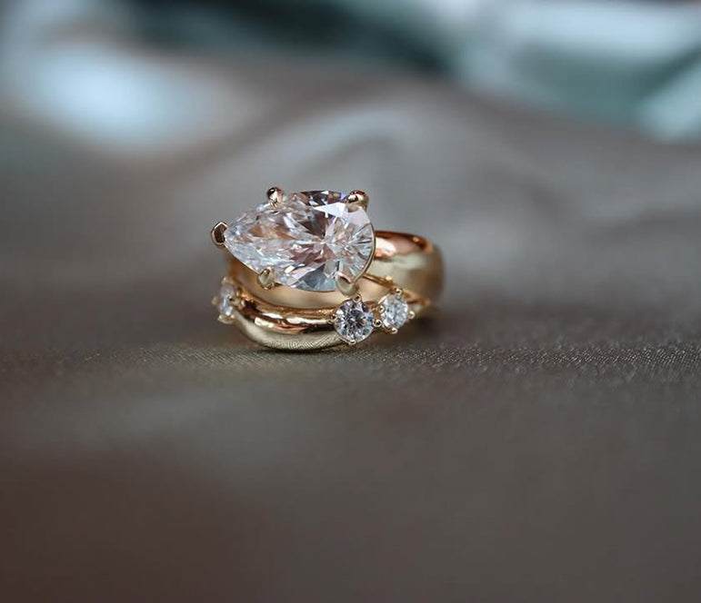 Old European Cushion Cut Moissanite Wedding Ring 14K Bezel Set Diamond Ring