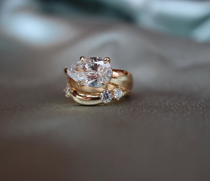 Old European Cushion Cut Moissanite Wedding Ring 14K Bezel Set Diamond Ring